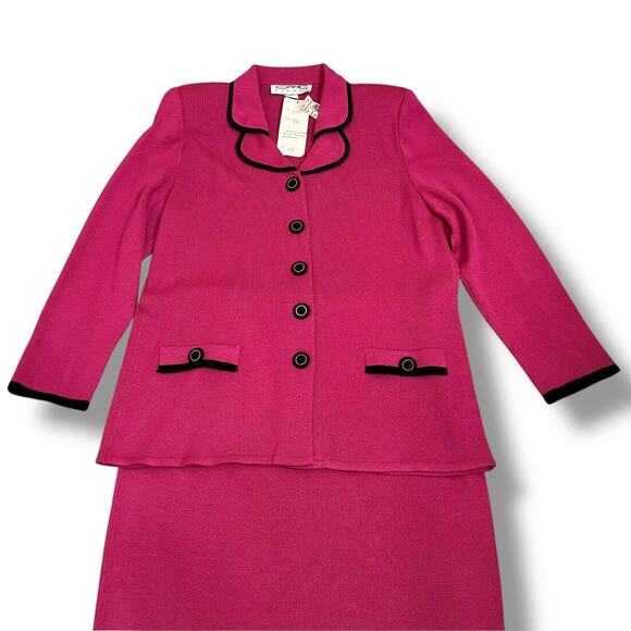 VTG 90s Eric Steven knit 2 piece skirt suit pink black professional NWT - Picture 2 of 8